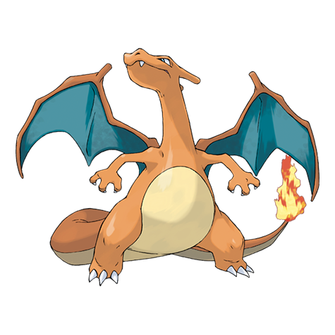 A charizard with a common gradient background.